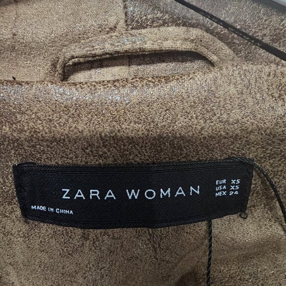 Zara Brown Faux Soft Leather Open Waterfall Boho Western Jacket XS - Picture 11 of 13